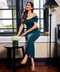 Bodycon Deep Neck Sleeve Detailed Dress
